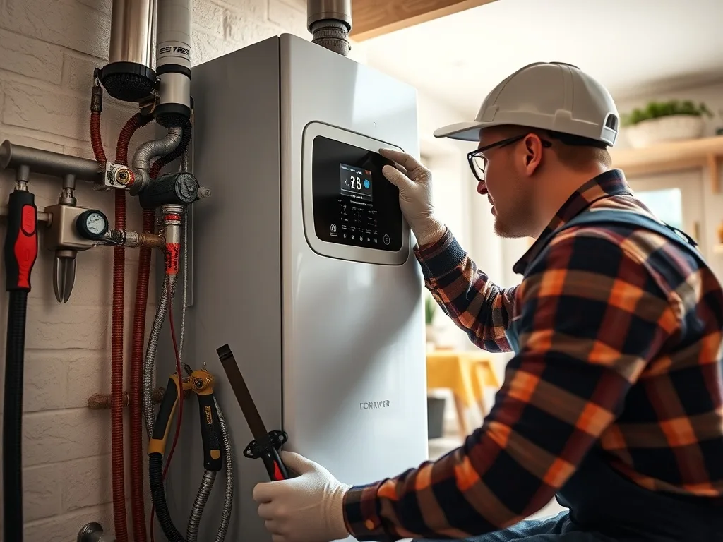 Technicien agréé EnergoPlan effectuant un entretien chaudière gaz en Wallonie